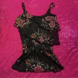 wet seal black sheer with multicolor floral & butterflies top size xs